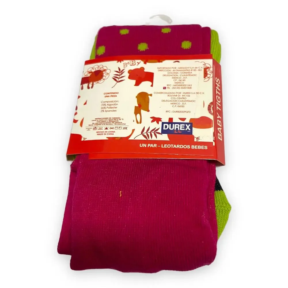 Durex Girls Tights Size‎ 0-6 Months Pink Green Frog Print Polka Dot Feet NEW